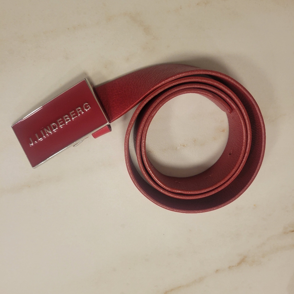 J.Lindeberg Deep Red Leather Belt size  32 made in Italy